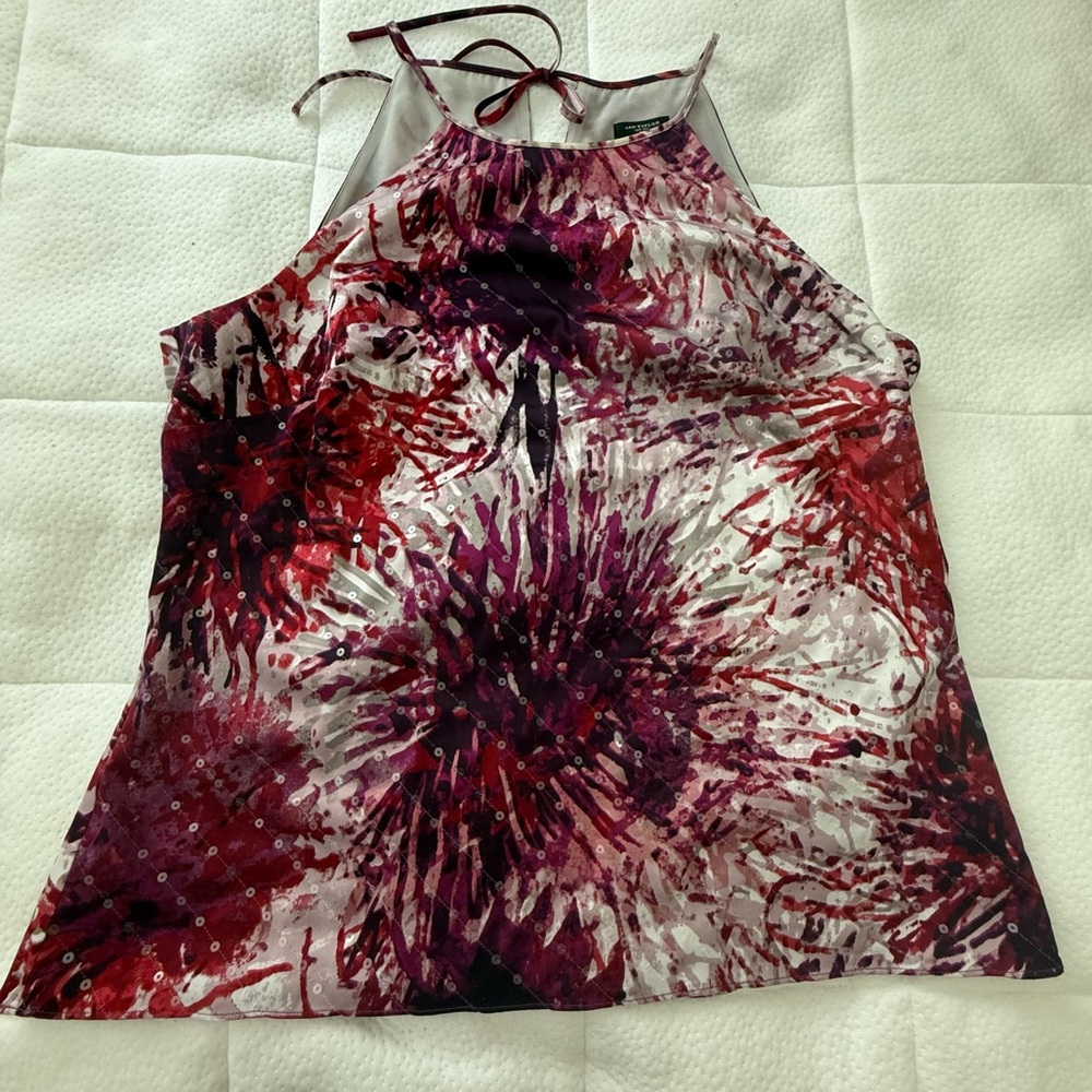 Ann Taylor Red and Black Sleeveless Tie Back Tank Top Size 14
